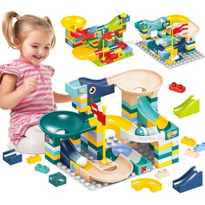 Blockerar barn DIY Marble Race Run Maze Ball Track Building Plastic Tratt Slide Montering Bricks Education Toys Child Gift 230920