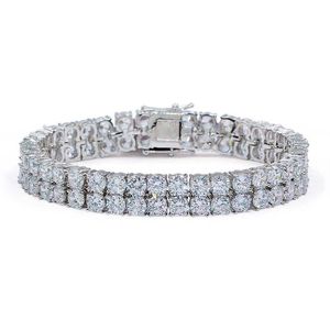 Fashion-& White Gold Iced Out Full Princess Diamond Lovers Tennis Chain Bracelet 2 Layers CZ Zirconia Wrist Chain Jewelry Gifts fo282h