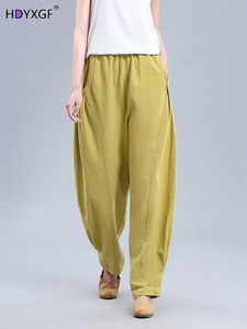 Kvinnors byxor s ovesize 4xl Sweatpants High midja Casual Bloomers Korean Cotton Linen Vintage Baggy Trousers Pantalones Jogger 230919