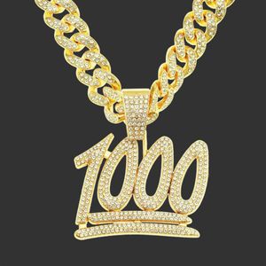 Kolye Kolyeleri Erkek Hip Hop Takı Numarası 1000 Kolye 13mm Miami Küba Zinciri Buzlu Bling Hiphop Jewlery Boyunsuz Male264W