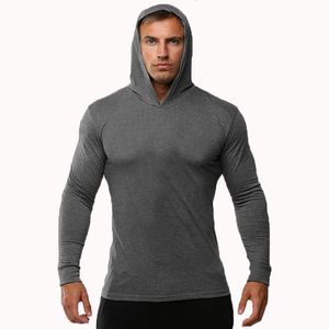 Män s hoodies tröjor sommar tunn långärmad huva europeisk storlek fitness sport fritid springa träning gym 100 bomull tröja 230920