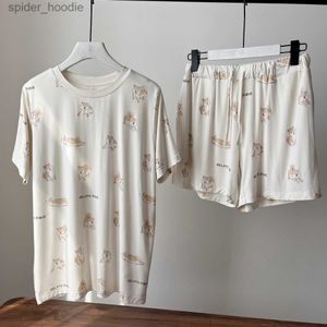 Kadın Uyku Salonu T-Shirt Pantolon Elbise Skalap Kısa Set Oda Giyim Gelato Pike Yaz Kadınlar Pijama Dipleri Shiba Inu Basılı Modal Pamuk L230920