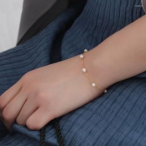 Link Armbänder Einfache Streetwear Elegante Perle Silber/Gold Farbe Perlen Kette Für Frauen Goth Auf Der Hand Charme Schmuck