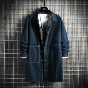 Rów męskich płaszczy wiosna i jesień w stylu koreańskim pojedynczym dżinsowym kurtki dla mężczyzn Man Solid Trench Coats Casual Długi Jean Mężczyzna J230920