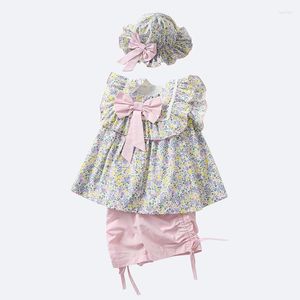 Kläderuppsättningar 0-2 år Floral Girl Girls Summer Set With Hat Lovely