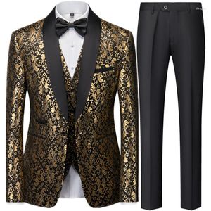 メンズスーツウェディングドレス3ピースセット（スーツコートタンクトップパンツ）ビジネスファッションスリムフィット高品質のデザイナープリントスーツ
