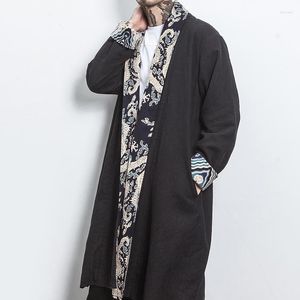 Men's Jackets Robe Clothes Chinese Style Cloak Cape Retro Mid-Length Trench Coat Hanfu Winter Jacket Men