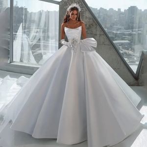 Boho a linha vestidos de casamento vestido sem alças sem luvas branco praia princesa vestidos de casamento tamanho personalizado