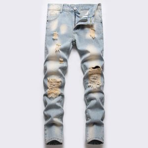 Jeans da ragazzo blu chiaro retrò gamba dritta strappata per bambini lavati pantaloni in denim elasticizzato effetto consumato pantaloni casual per bambini grandi 516y 230920