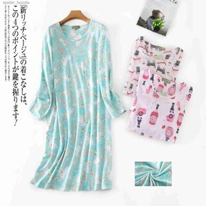 Women's Sleep Lounge Knitted Cotton Women Plus Size Lingere Nightgown Loose Nightdress Long Sleeve Night Gown Cute Cartoon Home Dress Sexy Sleepwear L230920