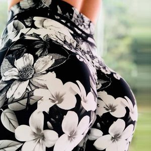 Roupas de fitness esporte floral impresso leggings mulheres cintura alta elástica yoga leggins ginásio jogging push up calças finas femininas