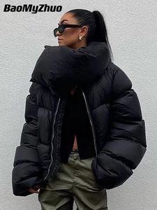 Damskie Parkas 2023 Zimowa szalik kurtka kołnierzyka solidne, ciepłe luźne bawełniane bawełniane płaszcze żeńskie czarne puffer swobodne marki 230920