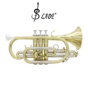 Slade B Flat Cornet Short Trumpet Mässing Tube Body Gold Lacquer Silver Dual Color Palm Pocket Mini Three Tone Musikinstrument Fashion