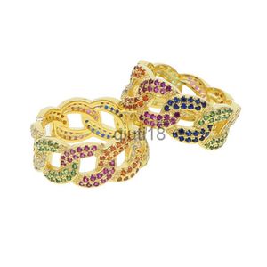 Band Rings Hip Hop Rock Women Cuban Link Chain Ring Gold Plated Micro Pave Colorful Cubic Zirconia Gorgeous USA Hot Selling Guldfyllda smycken X0920