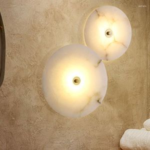 Wall Lamp Natural Marble LED Round Shape Gold Metal Backlight Decoration Lighting For Living Room Bedroom TV Background Sconce