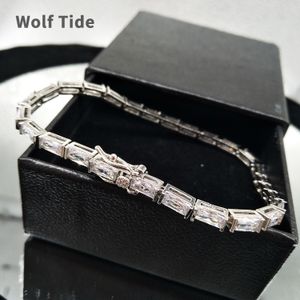 Rap High-quality Square Diamond Tennis Bracelet For Men And WoMen Baguette Cubic Zirconia 14k Real Gold Plated Copper Chains Bangle Iced Out Wrist Jewelry Rapper