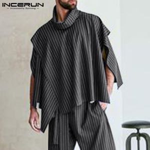 Męskie kamizelki moda Men Striped Turtleeck Cloak Cloak Streetwear Ponchos Nieregularny 2023 luźne swobodne kamizelki Interoun 230919