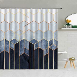 Shower Curtains 3D Luxury Geometric Marble Curtain Black White Cube Pattern Polyester Fabric Bathroom Supplies Cloth With Hooks 230919