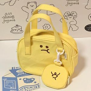 Evening Bags MBTI Cute Canvas Shoulder Bag For Women Yellow Square Embroidery Casual Student Handbag Japanese Style Kawaii Daily Ladies