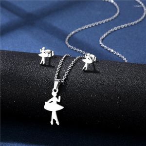 Necklace Earrings Set Dancing Ballet Women Girl Earring Fashion Ballerina Mama Necklaces Stainless Steel Jewelry Accessories Club Sport Gift