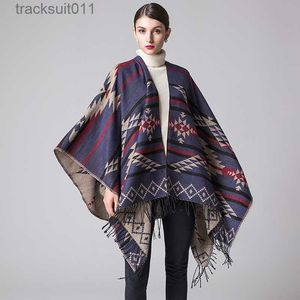 Women's Cape Brand Poncho Capes Women Winter Scarf Shawl Ladies Vintage Plaid Blanket Knit Wrap Cashmere Female Echarpe Pashmina Poncho YG084 L230920