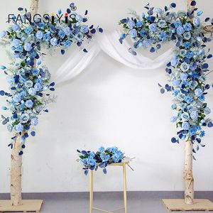 Decorazioni natalizie Modello Personalizzato Puntelli per matrimonio Arco Fondale Decorazione per eventi per feste Fiore artificiale Fila Seta Blu Bianco Prato esterno Falso 230919