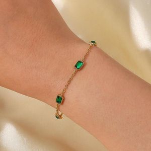 Strand Stainless Steel PVD 18K Gold Plated Tarnish Waterproof Green Crystal Charm Bracelet For Woman Jewelry Wholesale Trendy