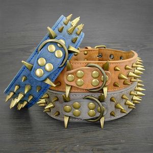 2 Width Spiked Studded Dog Collar for Medium Large Dogs Pitbull German Shepherd PU Leather Pet Collars Cool & Fashion X0703217r