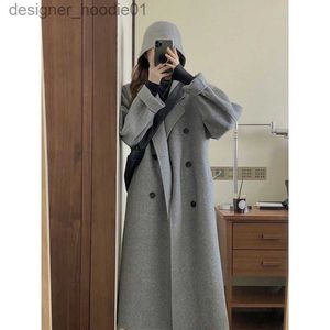 Misto lana da donna Cappotto di lana di media lunghezza da donna vintage da ufficio Donna Inverno Addensare coreano sciolto monopetto streetwear misto lana Cappotti L230920