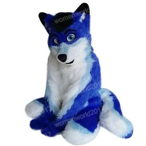 Cadılar Bayramı Blue Husky Dog Maskot Kostüm En Kaliteli Karikatür Karakter Kıyafetleri Takım Unisex Yetişkinler Doğum Günün Noel Karnavalı Fantezi Elbise