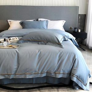 Bedding Sets 2023 Est Four-piece Simple Cotton Double Household Bed Sheet Quilt Cover Embroidered Comfortable Blue Gray Color