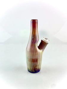 garrafa de saquê artesanal de cor âmbar violeta dupla, com haste inferior e tigela transparente de 14 mm