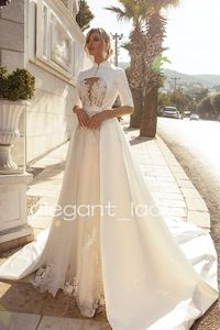 Vestidos de casamento brancos com capa mancha, duas peças, apliques de renda com espartilho, princesa, igreja, jardim, roupa de noiva