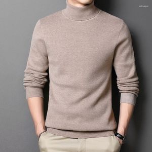 Coletes masculinos de alta qualidade outono casual versátil cor sólida meia nervura em torno do pescoço pulôver suéter