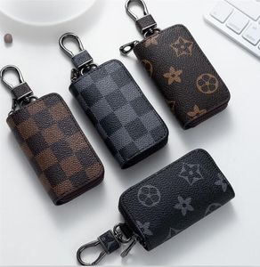 Bag Keychains Car Keys Holder Key Rings Black Plaid Brown Flower PU Leather Pendant Keyrings Charms for Men Women Gifts Fashion Designer Pouches Accessories 7 colors