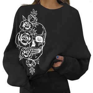 Women's Hoodies Sweatshirt Casual Round Neck Long Sleeve Funny Halloween Print Pattern Tops Quilted Womens Pullover