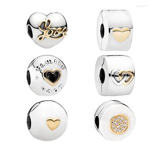 Luźne kamienie szlachetne prawdziwe 14 -karatowe złoto 925 srebrne koraliki klipsowe urok na bransoletki kobiety rodzinne logo logo miłosne serca