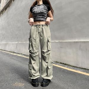 Women's Pants Y2K Korean Cargo For Women Big Pocket Casual High Waist Wide Leg Straight Sweatpants Streetwear Baggy Drawstring Trousers