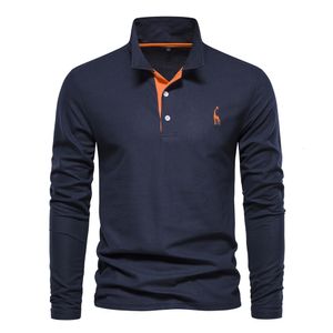 Damen Polos AIOPESON 2023 Herren Hirsch Stickerei Poloshirts Einfarbig Langarm Social Business Männlich 230919