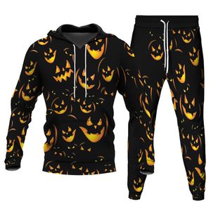 Men's Tracksuits Holloween Men Punk Style Tracksuit Blood Pumpkin Lamp Cat Bat Spoof Clothes Suit Unisex HoodiesLong Pants 2Pcs Set Size S-6XL 230920