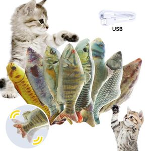Kattleksaker 30 cm elektrisk tuggsimulering fisk leksak USB batteriladdning husdjur bitande spelartiklar dropphip3110