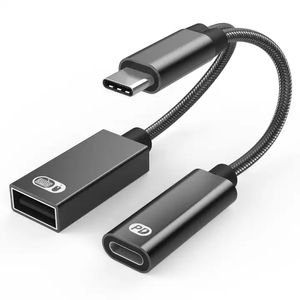 2 I 1 Type-C till PD 3.0 22Awg High Speed ​​Cable Extension leder en hane till kvinnlig sockel USB-kabel