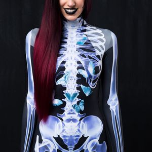 Catsuit Kostüme Röntgen Skelett Kostüm Frauen Halloween Cosplay Catsuit Mädchen Karneval Party Zentai Anzug Horro Bodysuit Weibliche Kleidung