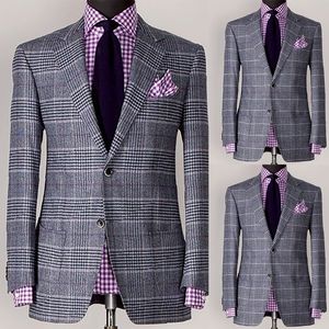 Houndstooth Groom Wear Men Wedding Tuxeods Custom Made Plaid Jacket With Pants 2 Pieces Business Prom Party Suits