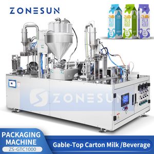 ZONESUN Macchina per l'imballaggio delle merci semiautomatica Gable Top Riempitrice per yogurt al latte ZS-GTC1000