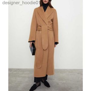 Women's Wool Blends VII 2023 Brand Tote Winter Kvinnkläder Vändbar ull Casual Belted Long Tweed Coat Jackets för kvinnor Gratis frakt erbjudanden L230920