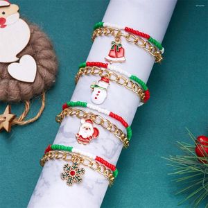 Charm Bracelets Cute Santa Claus Snowman Snowflake Bells For Women Colored Small Beads Thick Chain Christmas Bracelet Party Jewelry