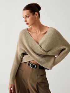 私の心臓の特大のクロップセーターを編む袖のカーディガン、高品質のセクシーなプルオーバーフォールドセーターレディースセーターシリーズ女性ブラウンセーター
