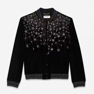 Jaquetas masculinas 2022 Estrela Europeia Strass Zipper Jaqueta de Beisebol Homens Casaco Outono Retro High Street Casal Bomber Saint Paris X0920