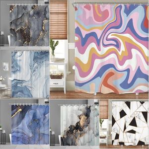 Duschgardiner Blue Gold Marble Golden Cracked Lines Abstract Modern Home Washable Polyester Fabric Bath Curtain Badrumdekor 230919